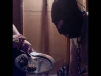 Shit Fetish Tube - Chained up gimp is force fed shit from a plate